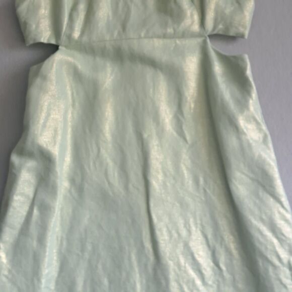 Maeve Anthropologie Shift Dress Women 14 Mint Metallic Green Linen Mentha Cutout - Picture 8 of 15